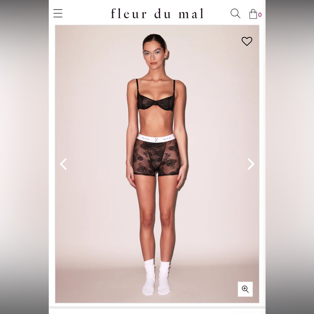 Fleur du Mal Black Sheer Floral Lace Underwire Bra & Boxer Briefs